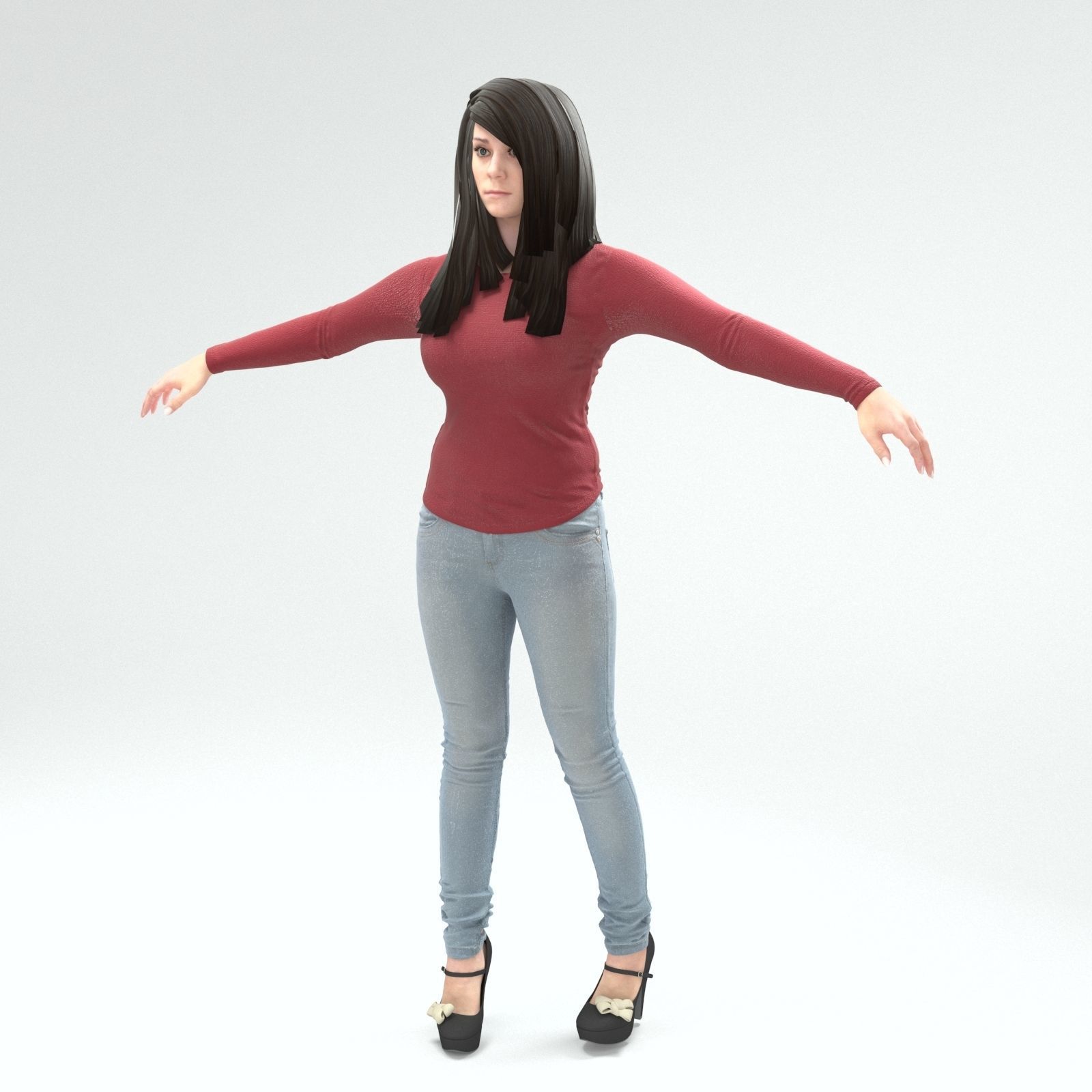 RIg female character model  Low-poly 3D model_1
