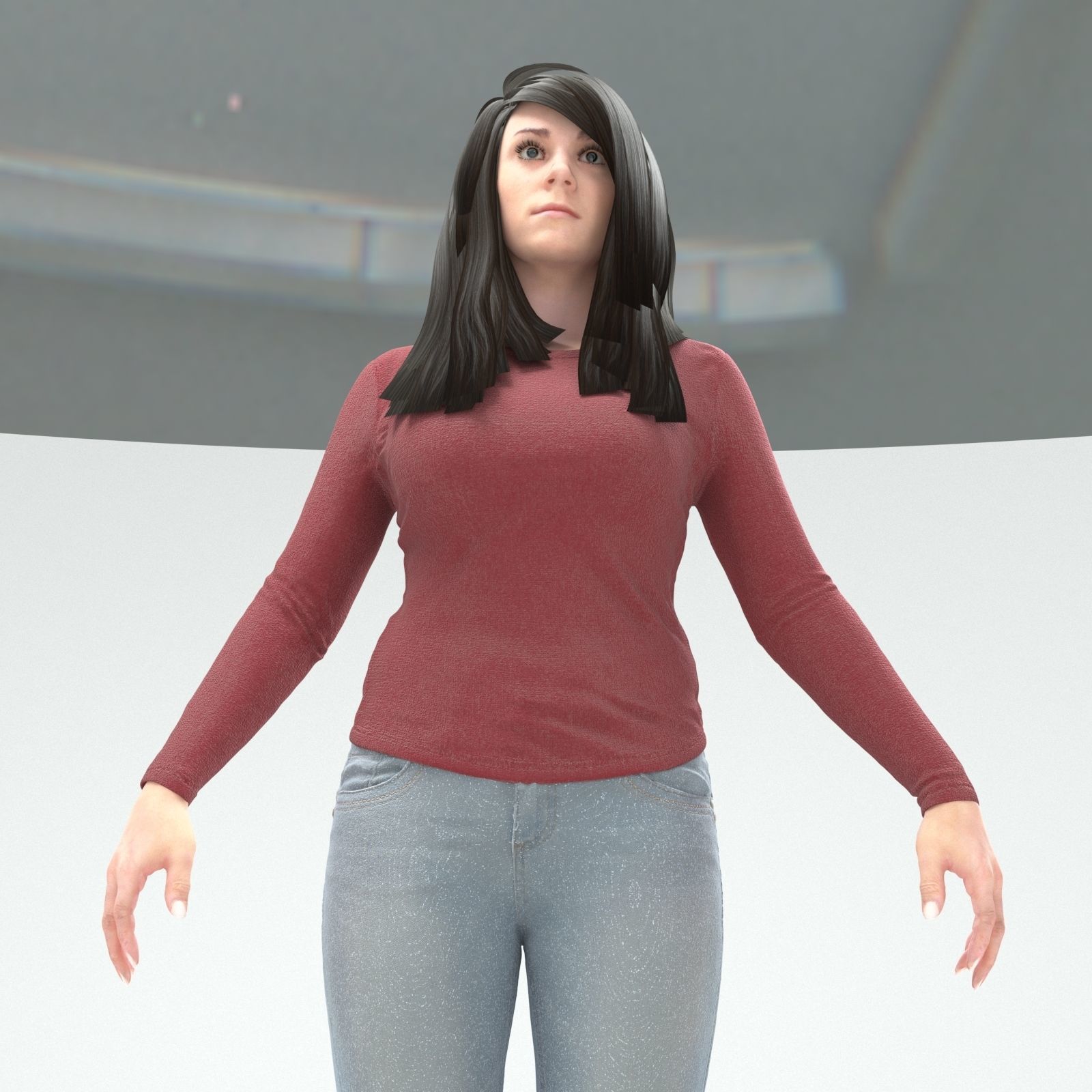 RIg female character model  Low-poly 3D model_9