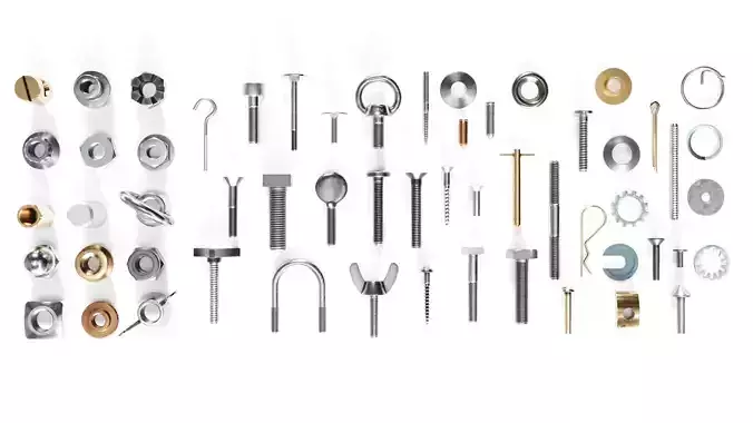 Large collection of fasteners 3D model