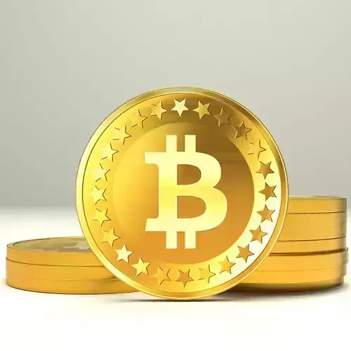 Bitcoin Low-poly 3D model stack of gold bitcoins