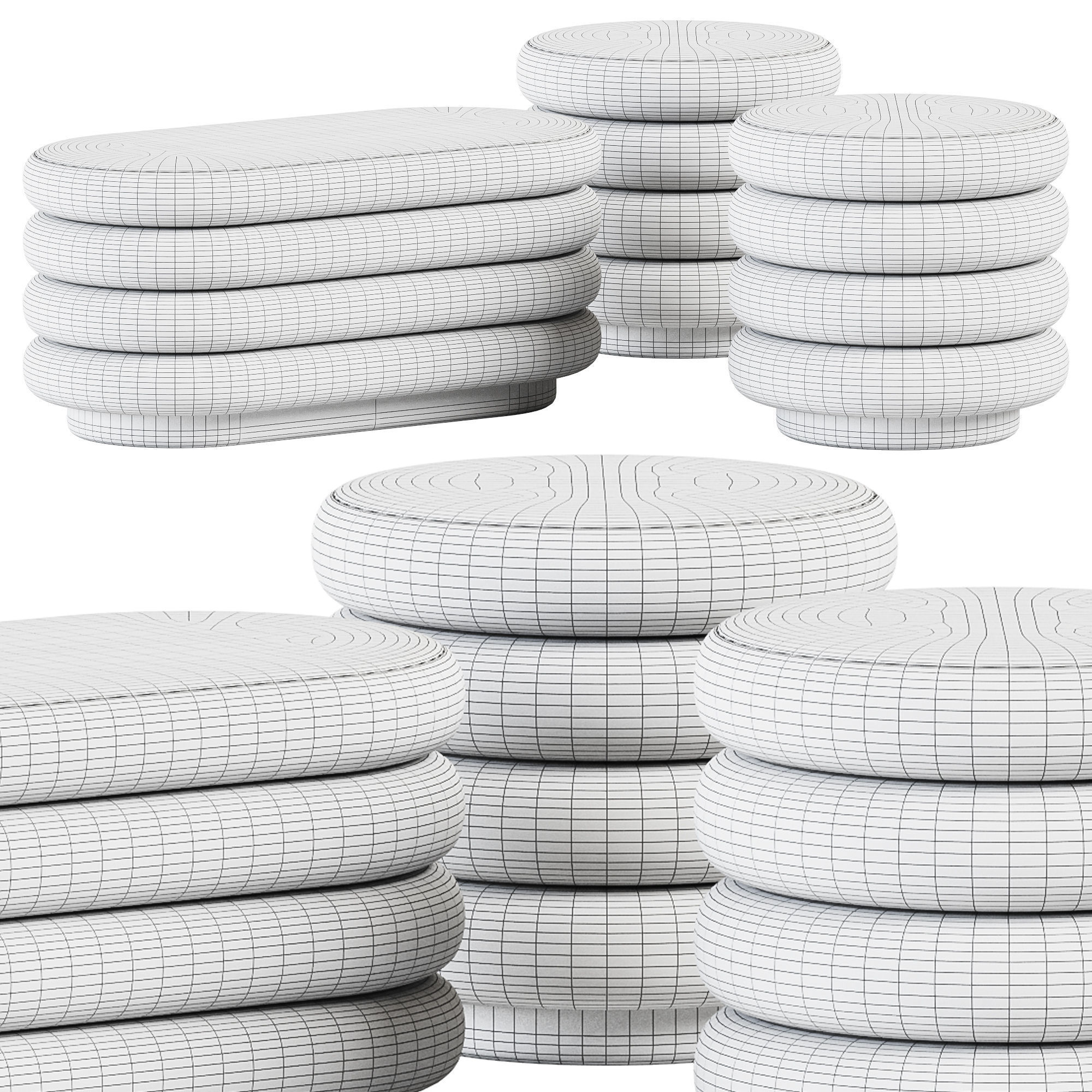 Ferm Living Pouf Round and Medium Oval 3D model_1