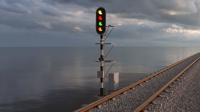 Railroad Traffic Light  Full Optics and Cabinet 3D model
