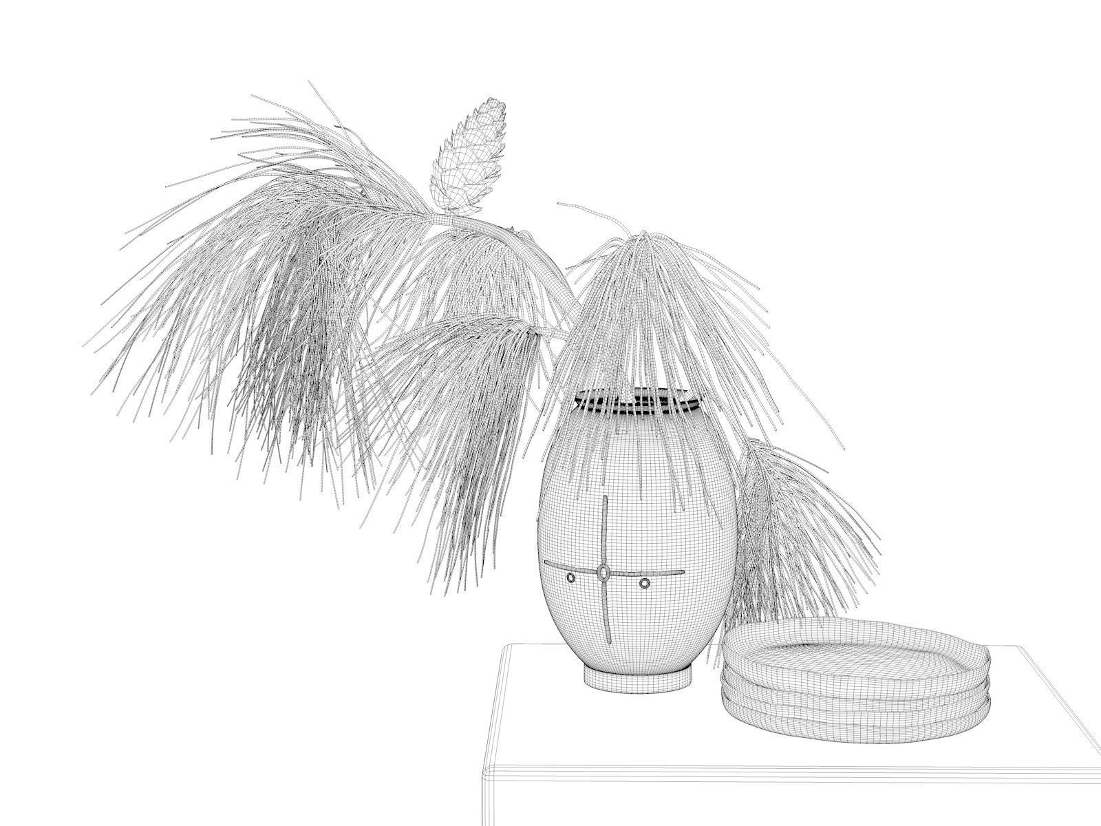 Vase Bowls with Pine Branch 3D model_3