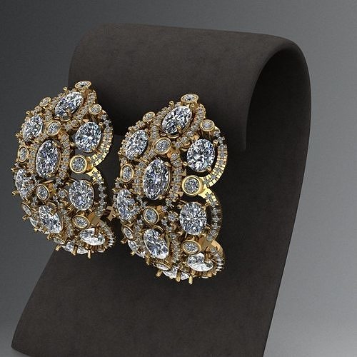 Gold earrings with diamonds 3D print model