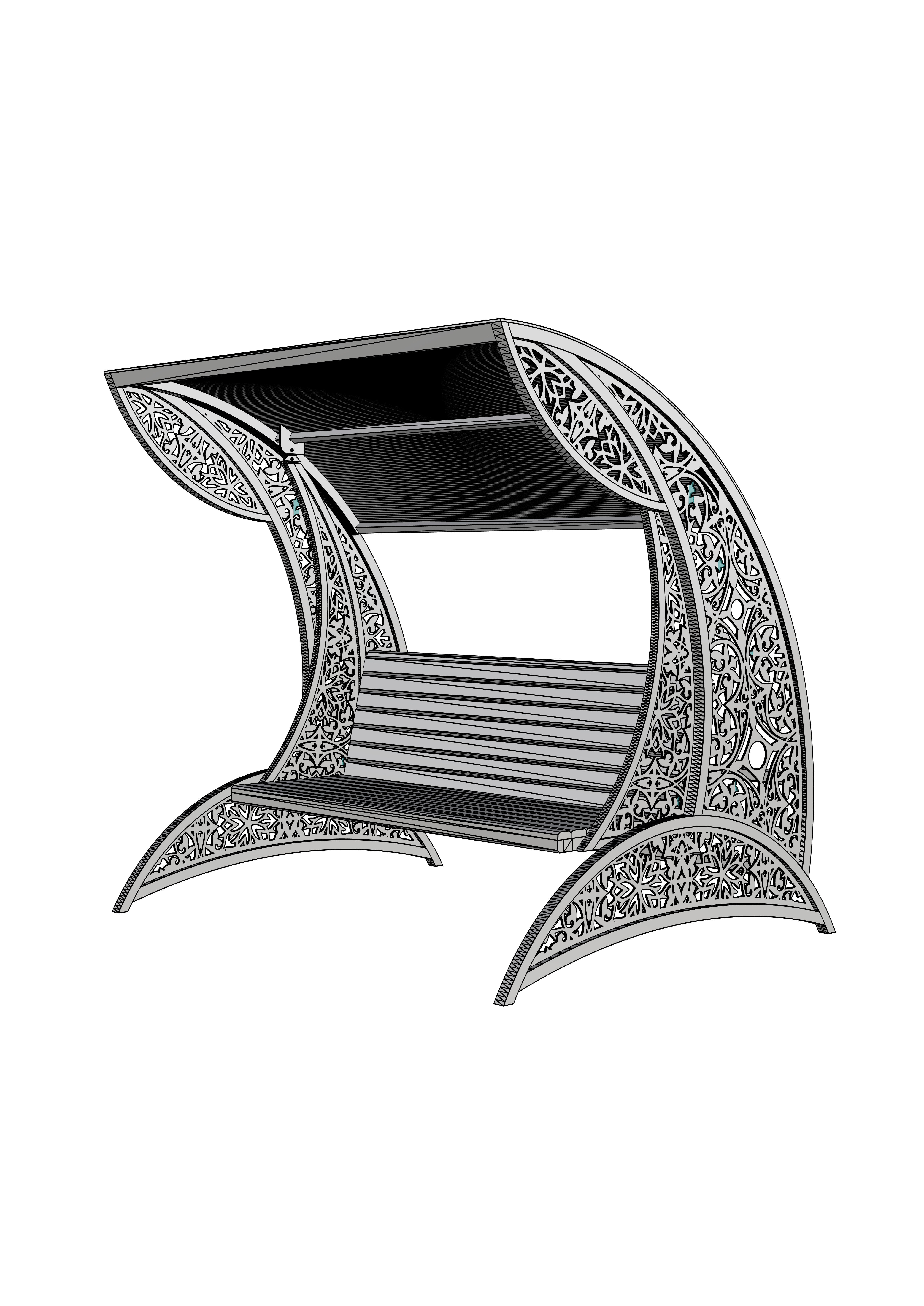 swing outdoor bench with canopy 3D model_4