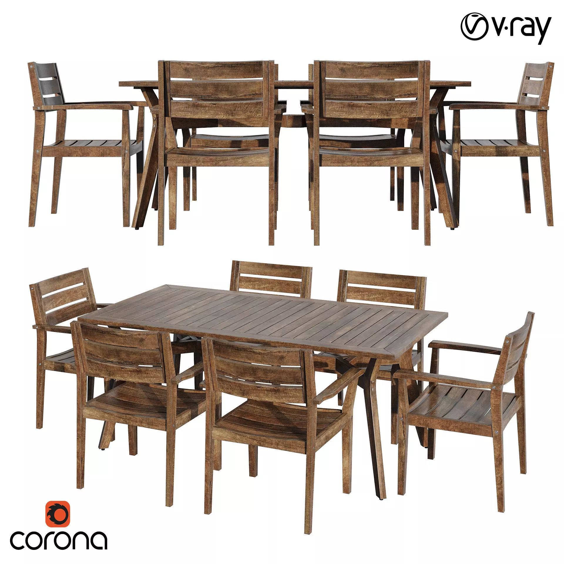 Outdoor wood dinning set 3D model