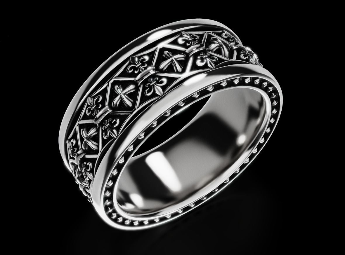 Cross ring with fleur-de-lis 3D printable model 682 3D print model_1