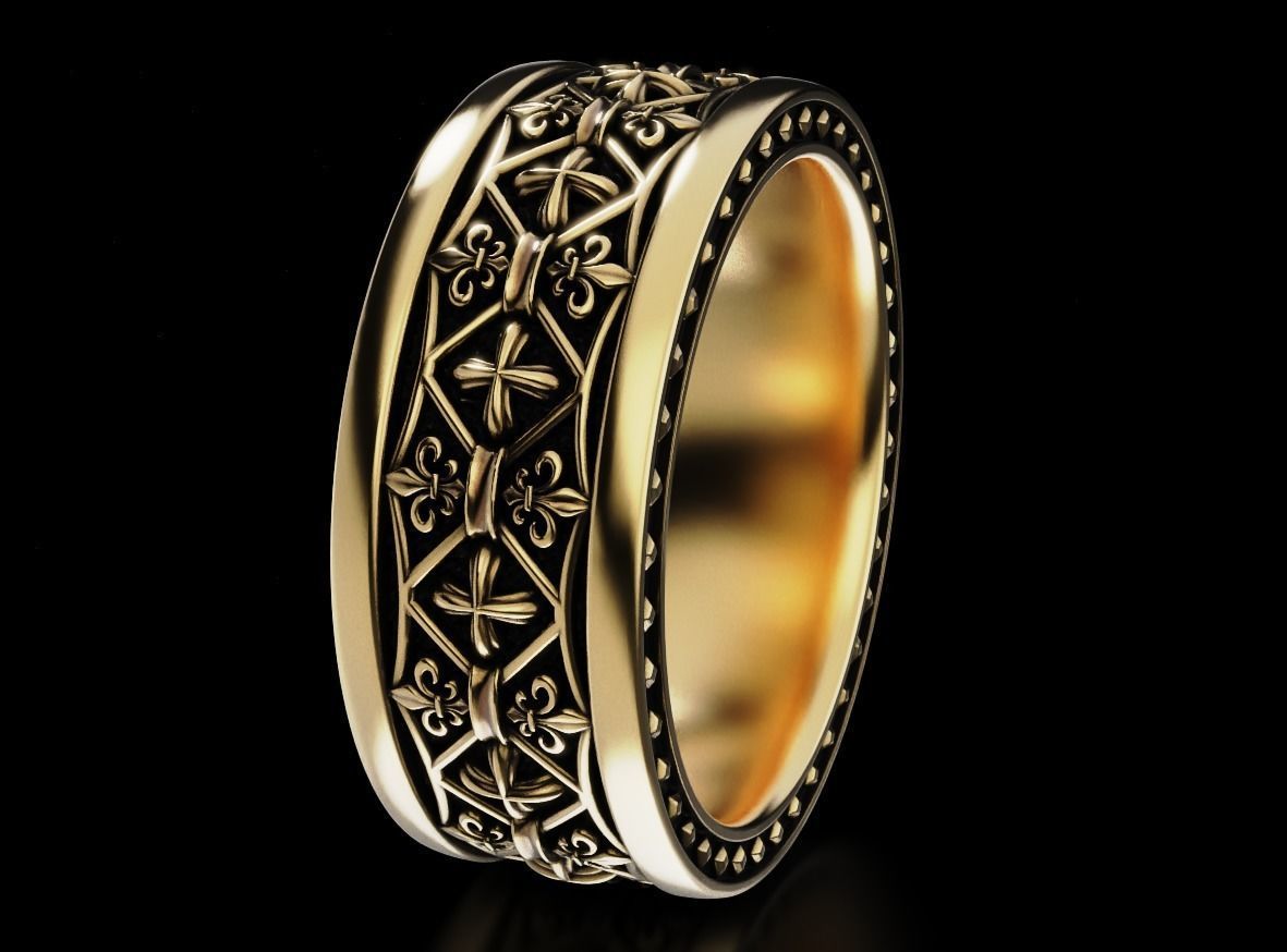 Cross ring with fleur-de-lis 3D printable model 682 3D print model_3