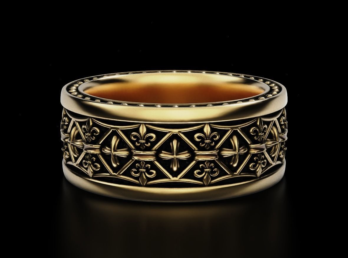 Cross ring with fleur-de-lis 3D printable model 682 3D print model_7