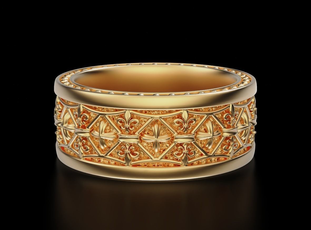 Cross ring with fleur-de-lis 3D printable model 682 3D print model_9