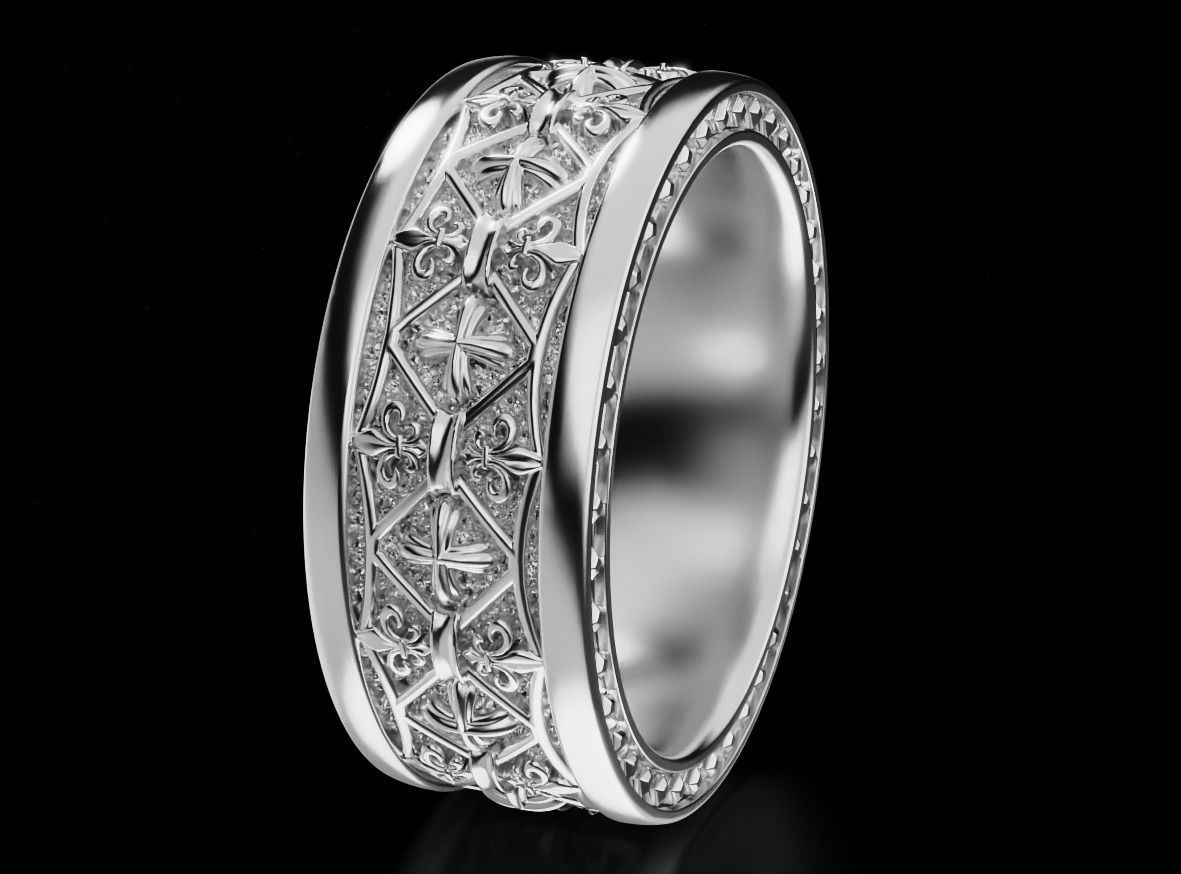 Cross ring with fleur-de-lis 3D printable model 682 3D print model_6