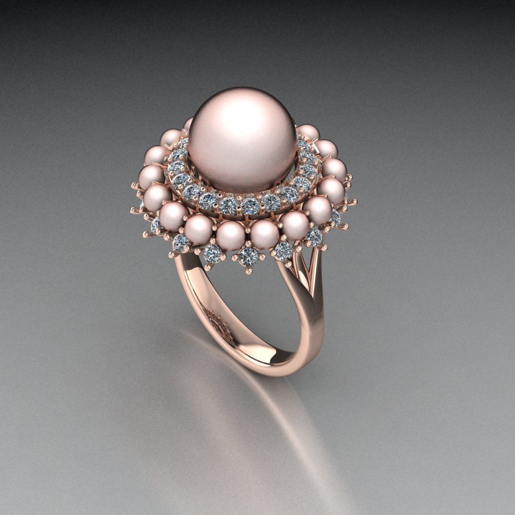 Pearl diamond ring 3D print model_1