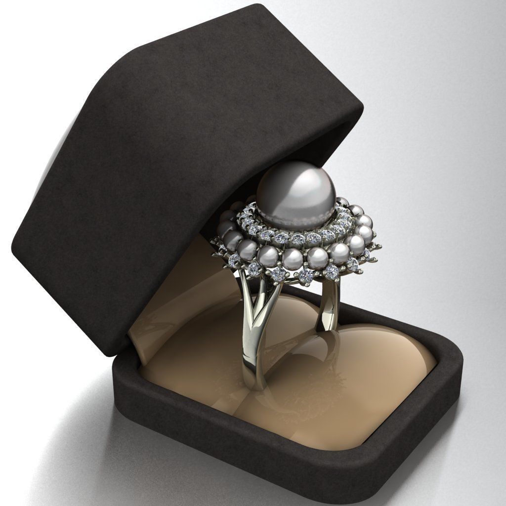 Pearl diamond ring 3D print model_2