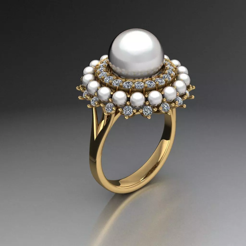 Pearl diamond ring 3D print model_0