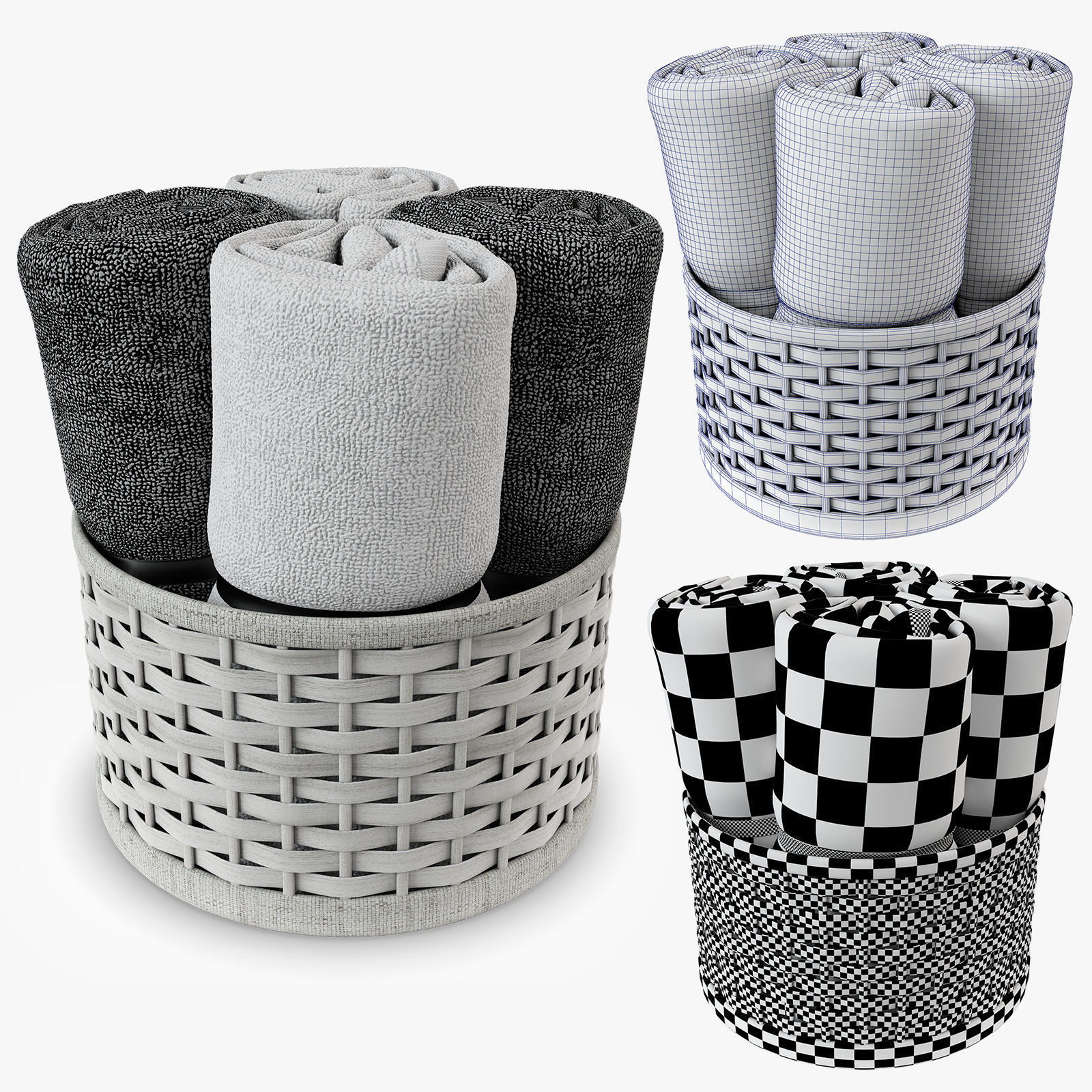 Black and white Towels Set 3D model_5