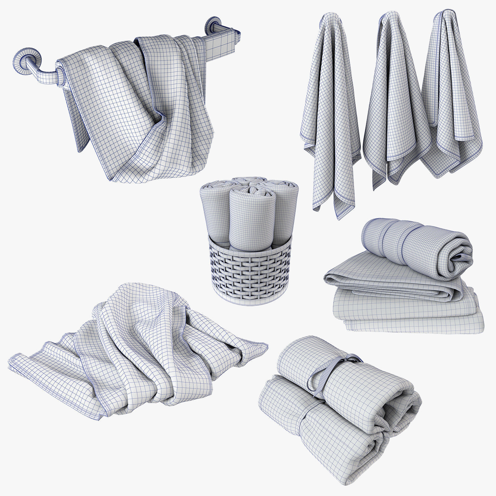 Black and white Towels Set 3D model_1