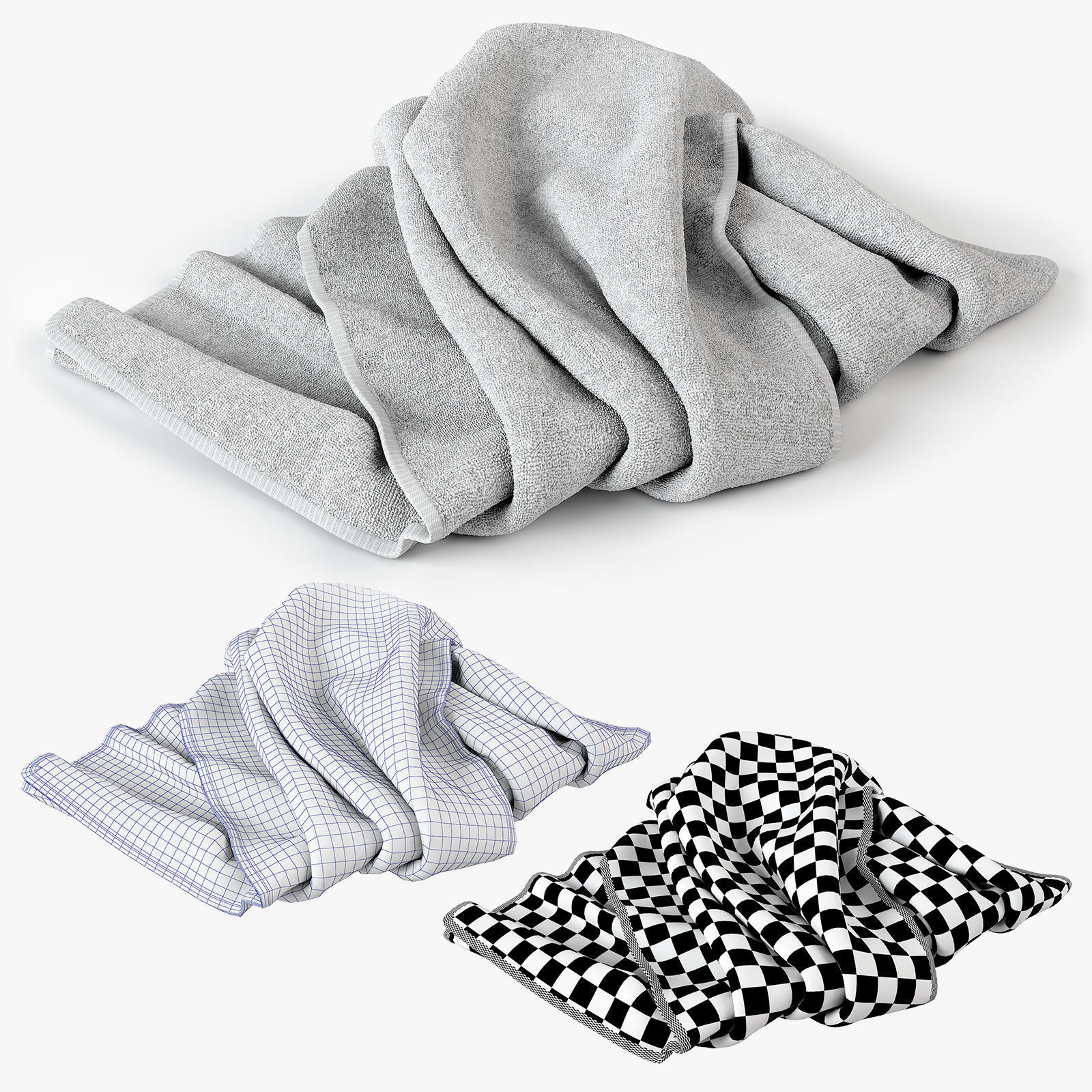 Black and white Towels Set 3D model_7