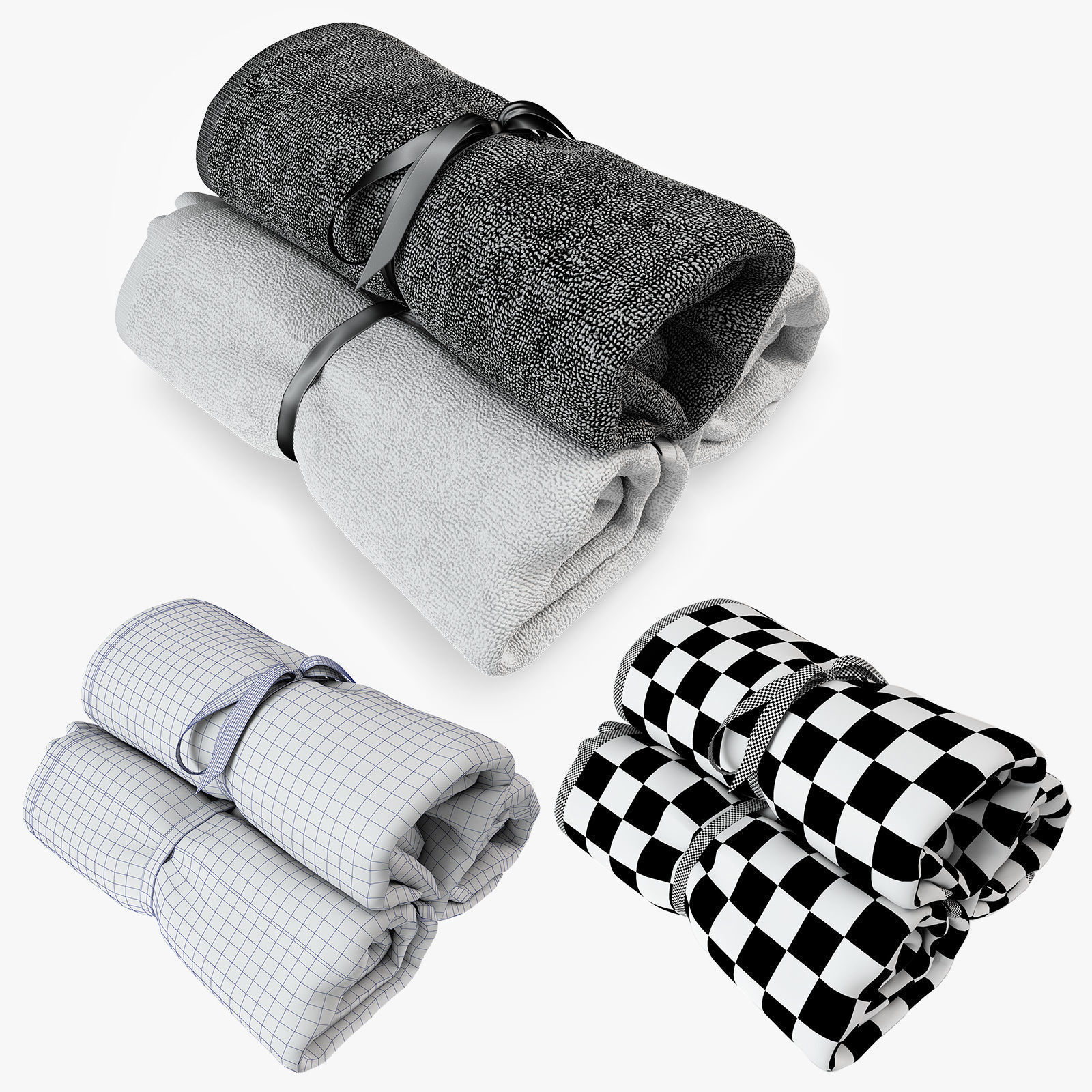 Black and white Towels Set 3D model_2