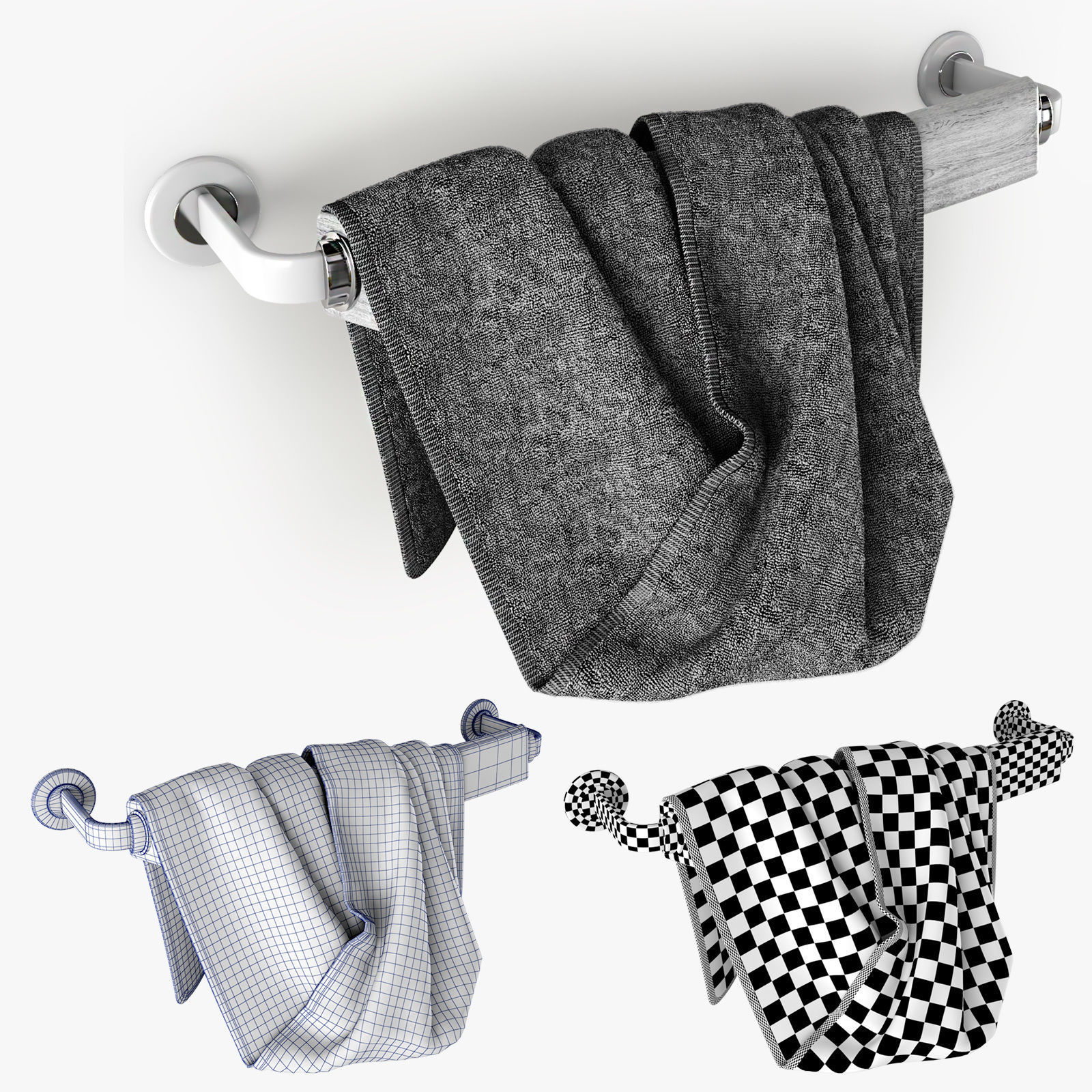 Black and white Towels Set 3D model_6