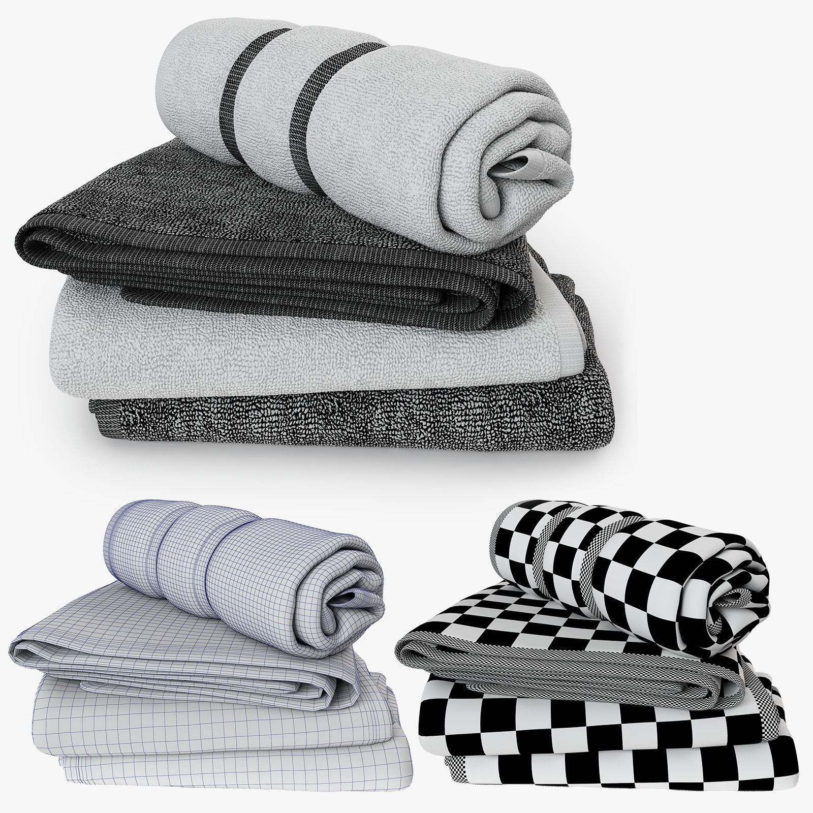 Black and white Towels Set 3D model_3