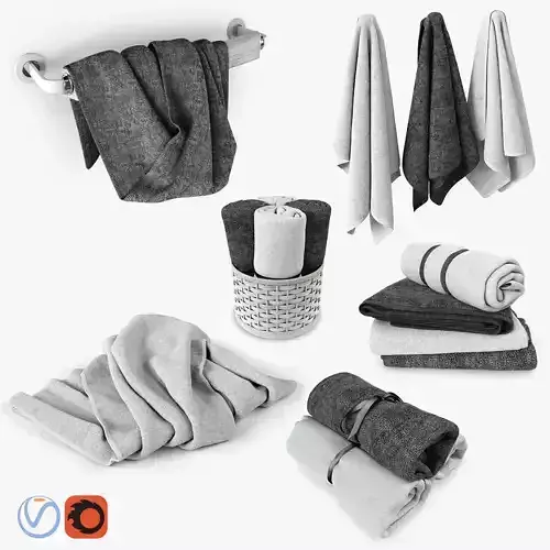 Black and white Towels Set 3D model