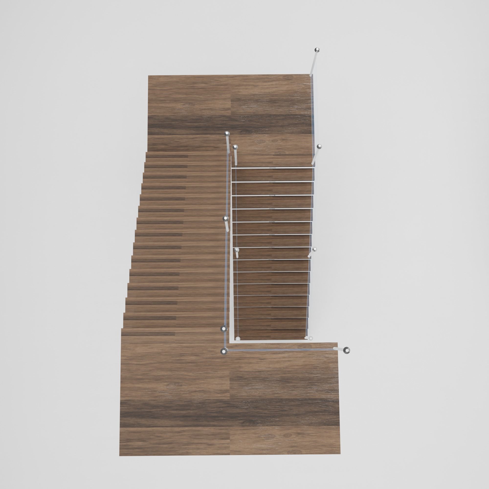 Stairs wooden staircase with glass railings 3D model_1