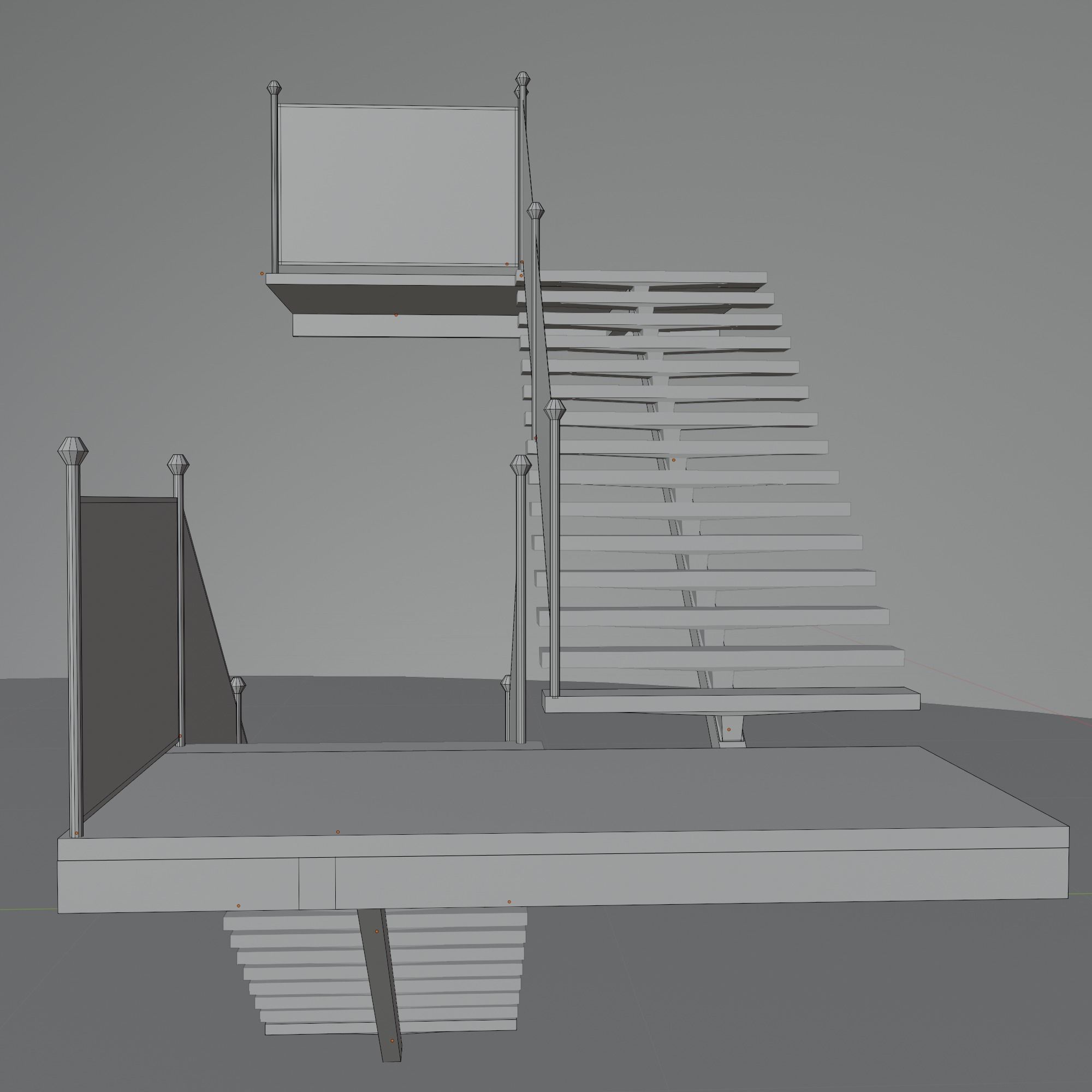Stairs wooden staircase with glass railings 3D model_8