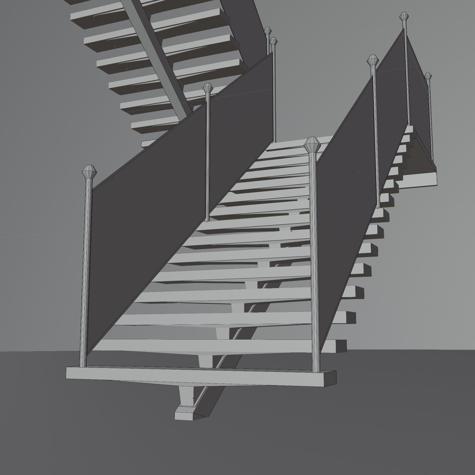 Stairs wooden staircase with glass railings 3D model_7