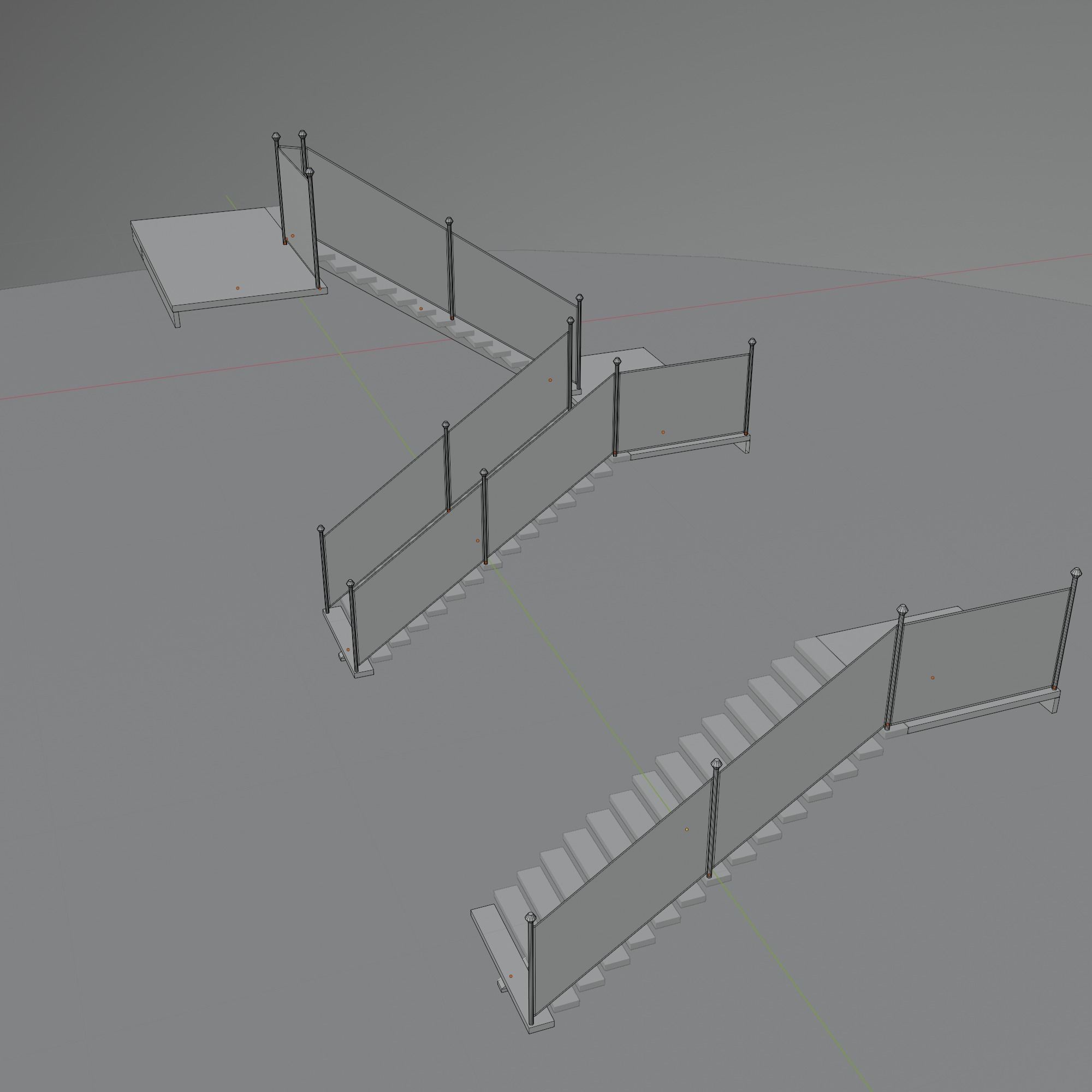 Stairs wooden staircase with glass railings 3D model_6