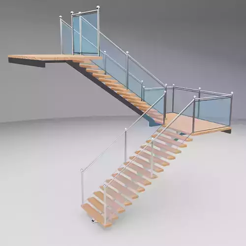 Stairs wooden staircase with glass railings