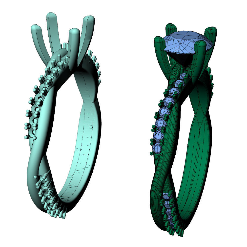 Twisted Vine Ring 1ct 3D print model_9