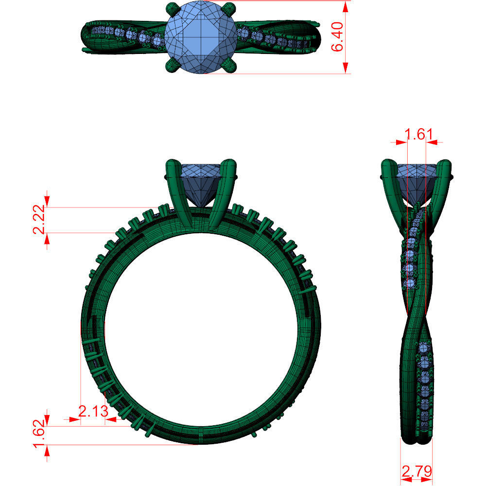 Twisted Vine Ring 1ct 3D print model_8