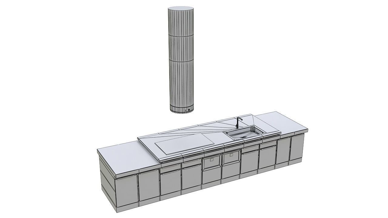 Long kitchen island 3D model_5