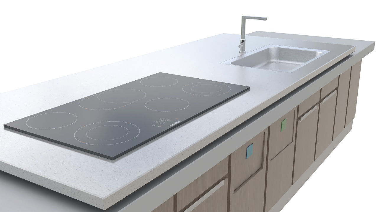 Long kitchen island 3D model_3