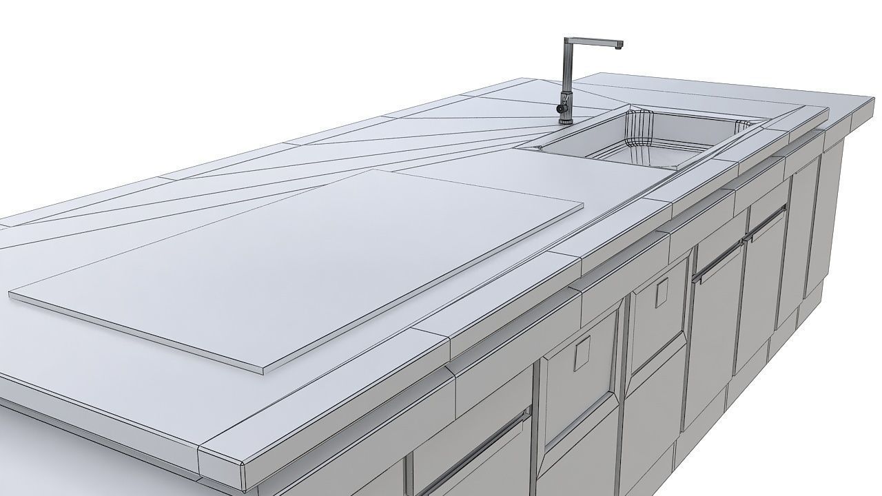Long kitchen island 3D model_4