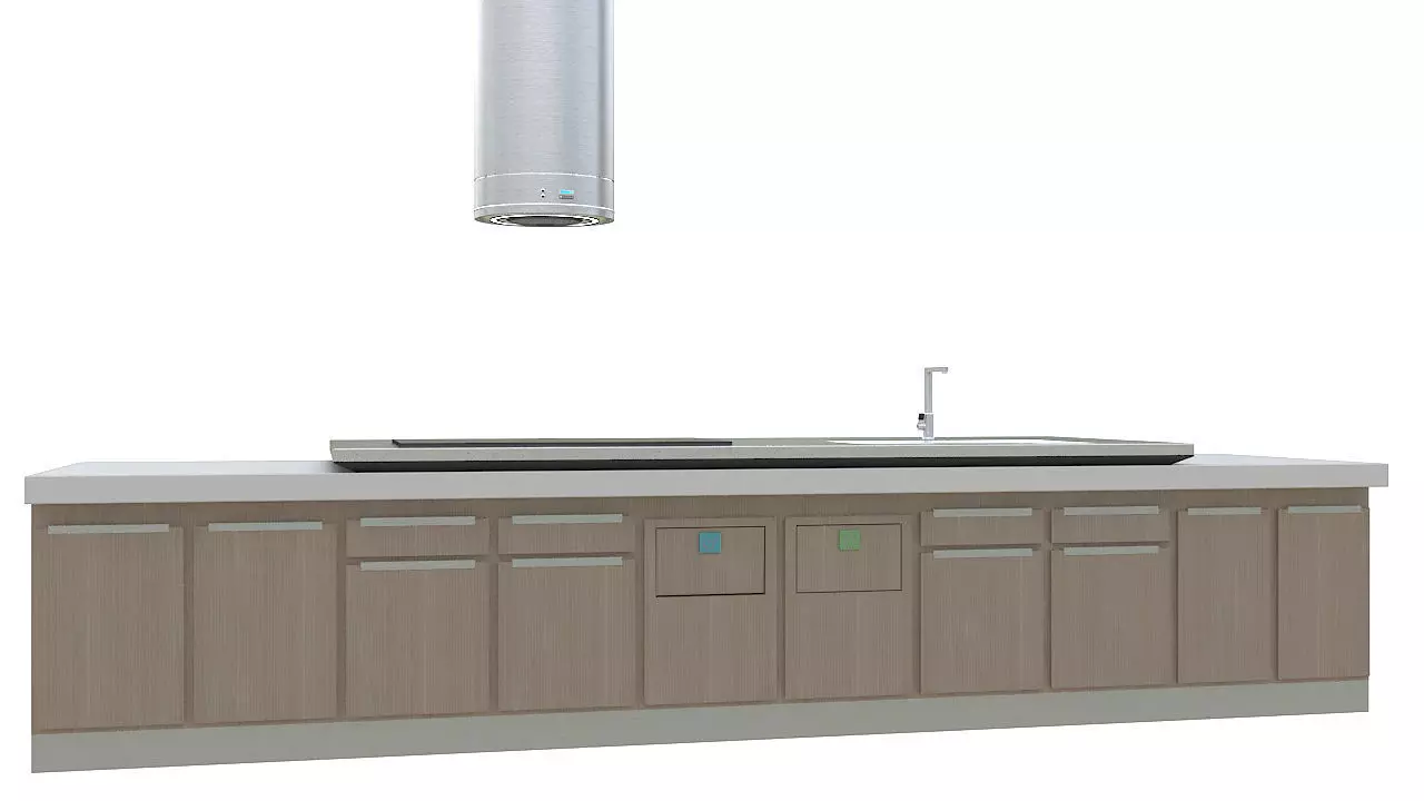 Long kitchen island 3D model_0