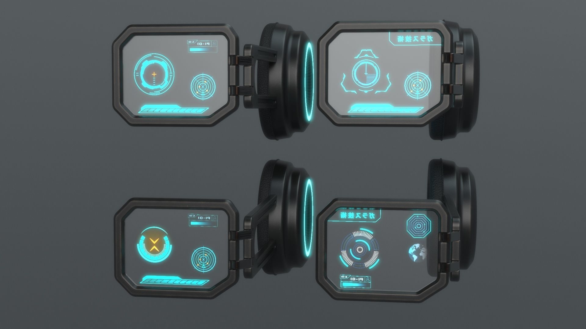 Sci fi and military monocle glasses goggles 3D model_3