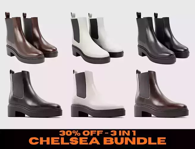 Boot Chelsea Leather - BUNDLE 3D Model Collection