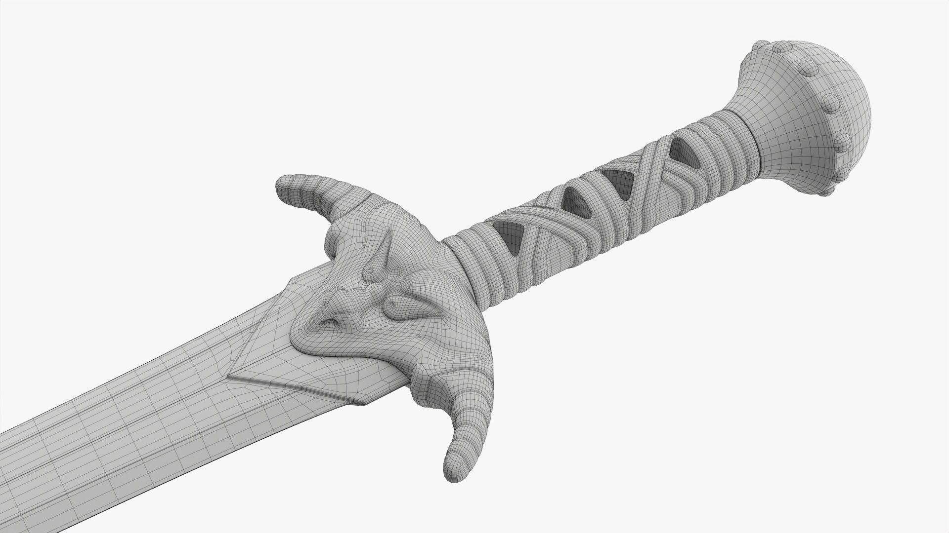 Dragon gladius chrome 3D model_9