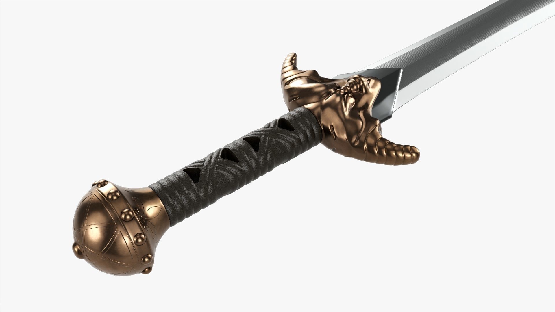Dragon gladius chrome 3D model_3