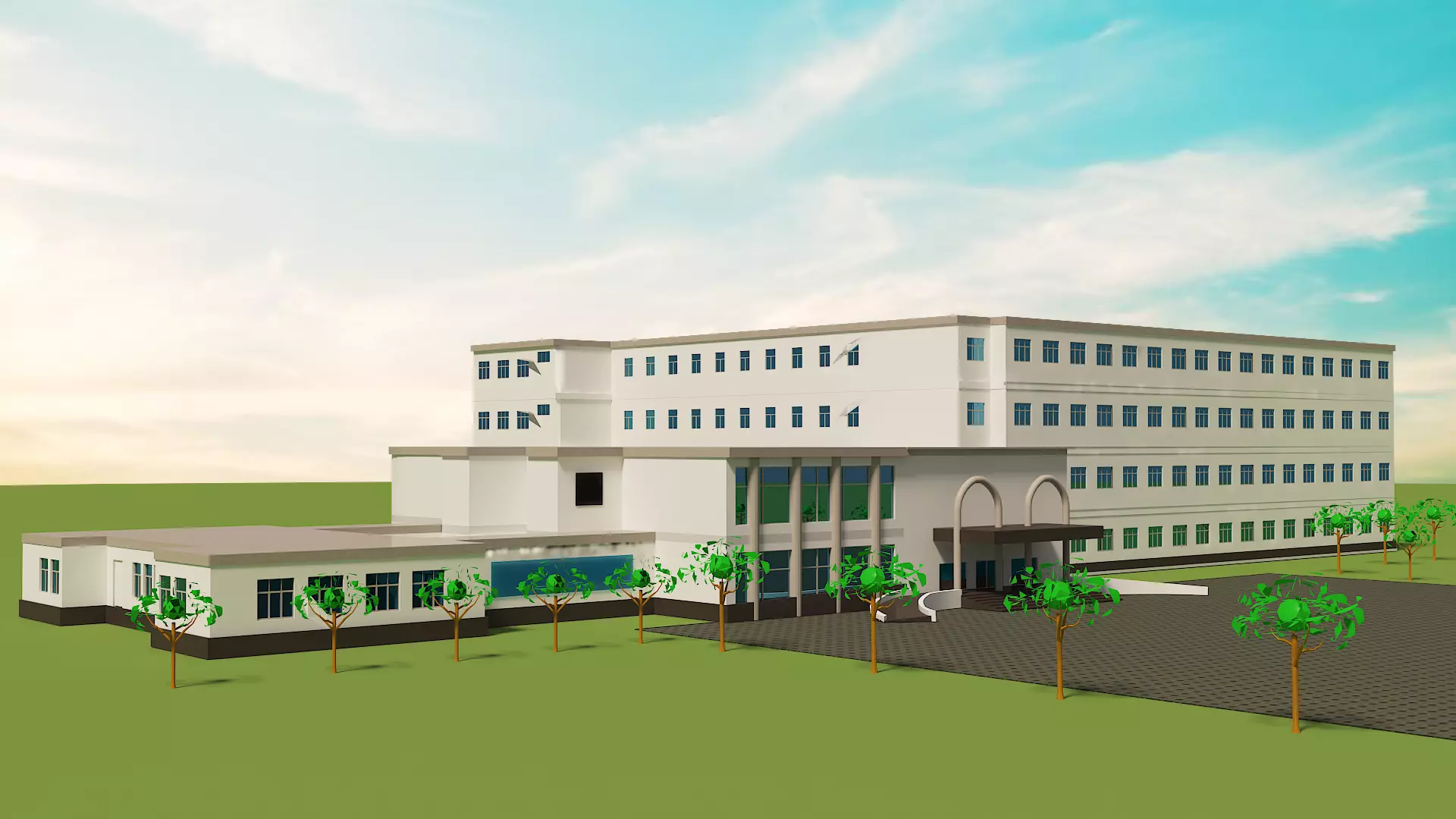 Low Poly Hotel hospital building Low-poly 3D model