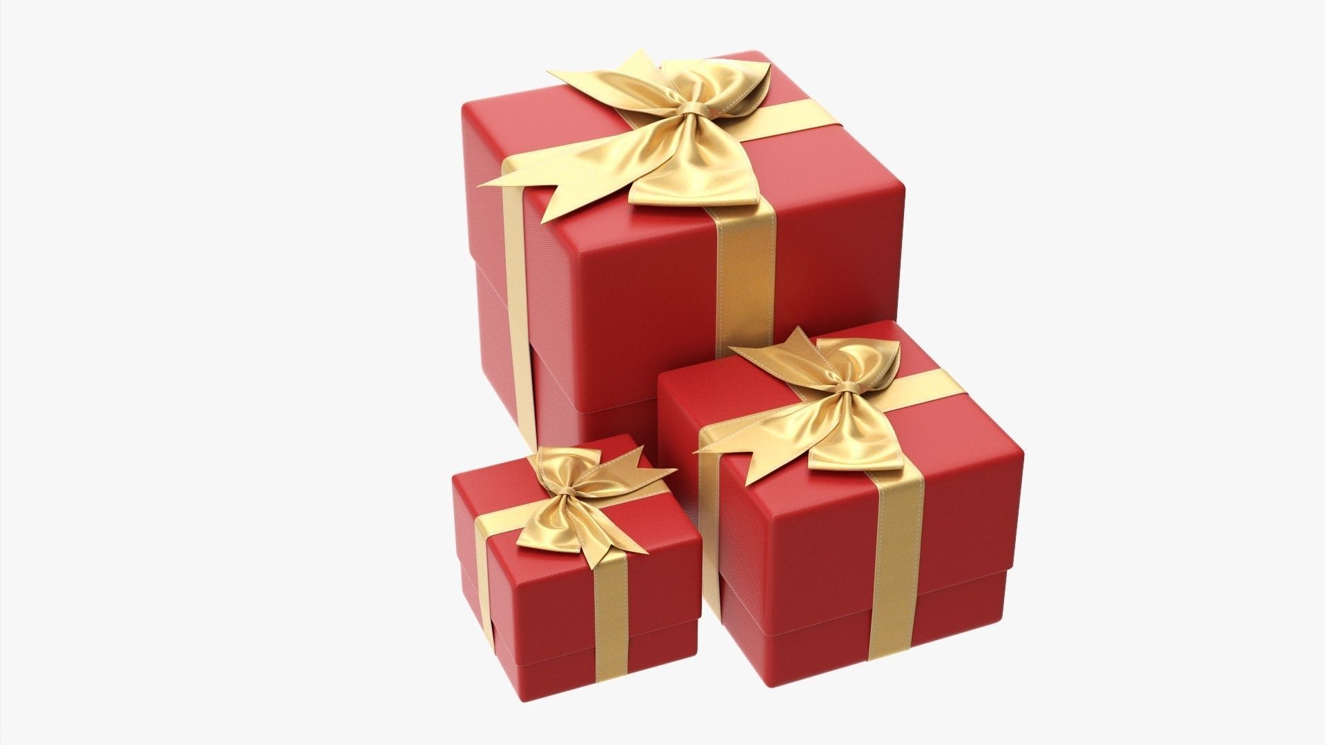 Wrapped gift boxes with bow red gold 3D model_3