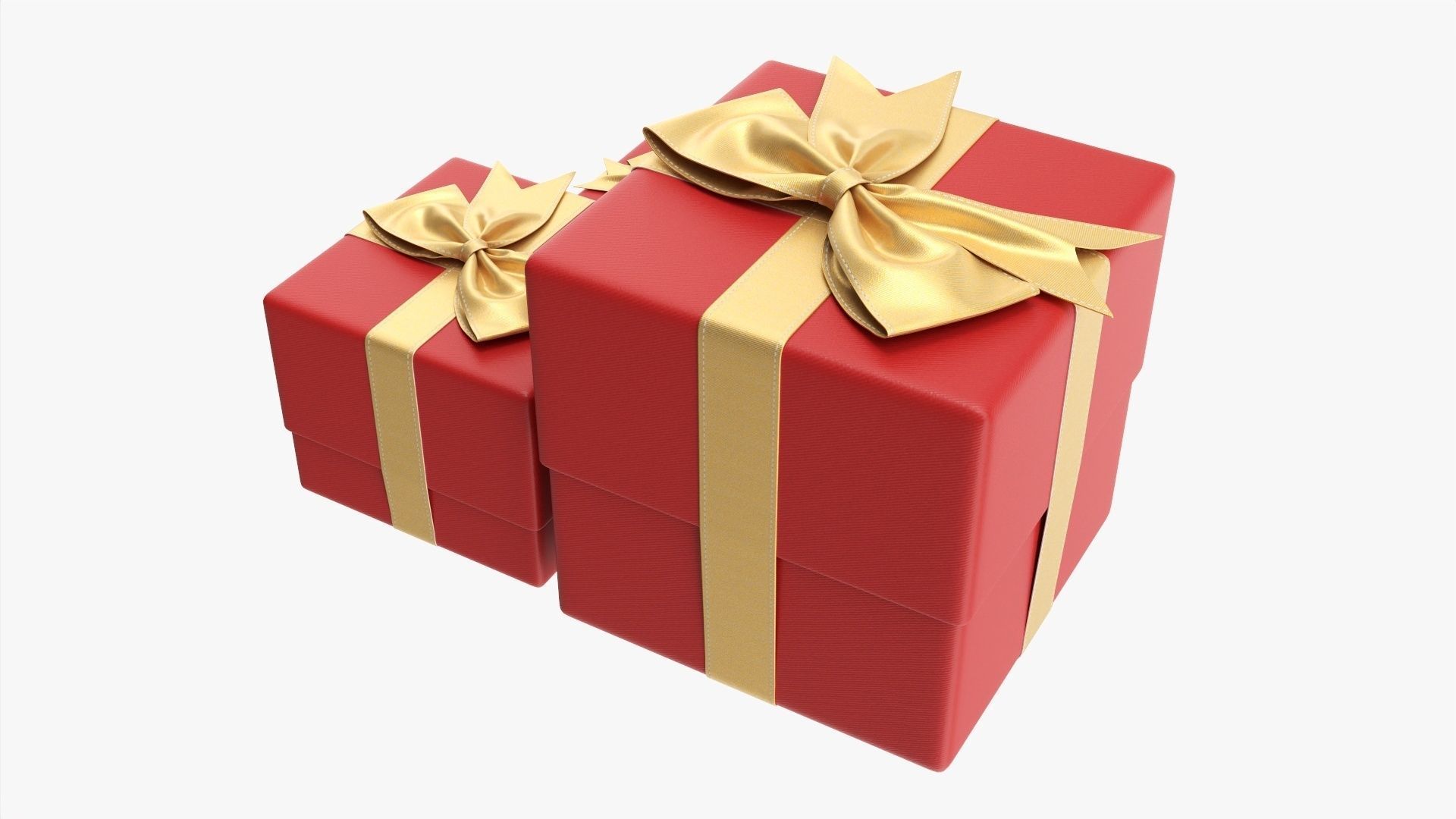 Wrapped gift boxes with bow red gold 3D model_1