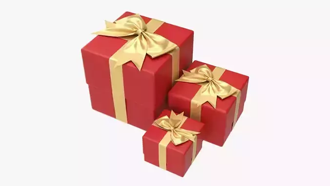 Wrapped gift boxes with bow red gold