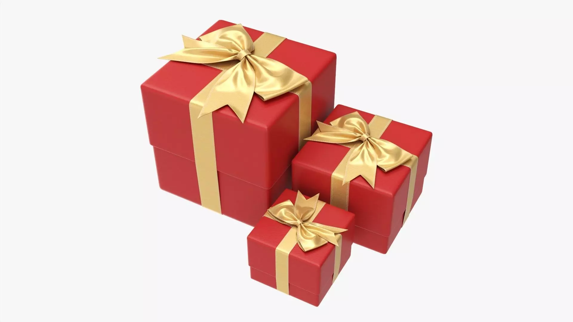 Wrapped gift boxes with bow red gold 3D model_0