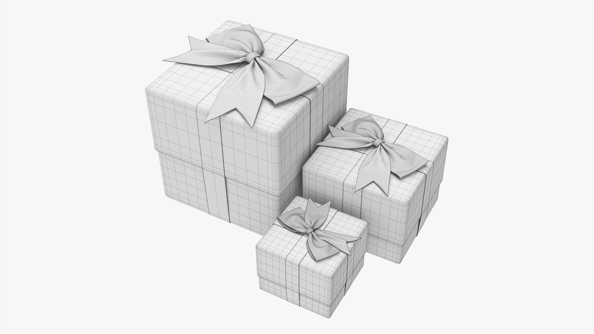 Wrapped gift boxes with bow red gold 3D model_6