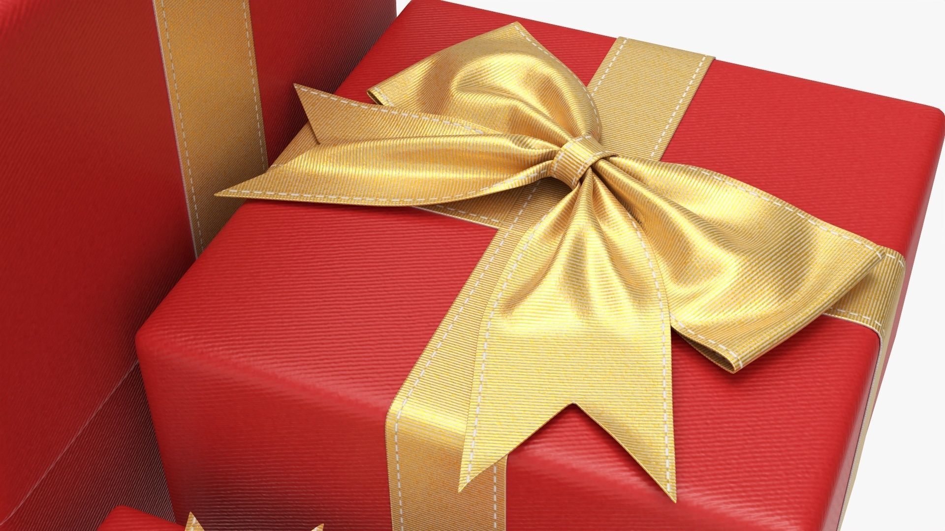 Wrapped gift boxes with bow red gold 3D model_5