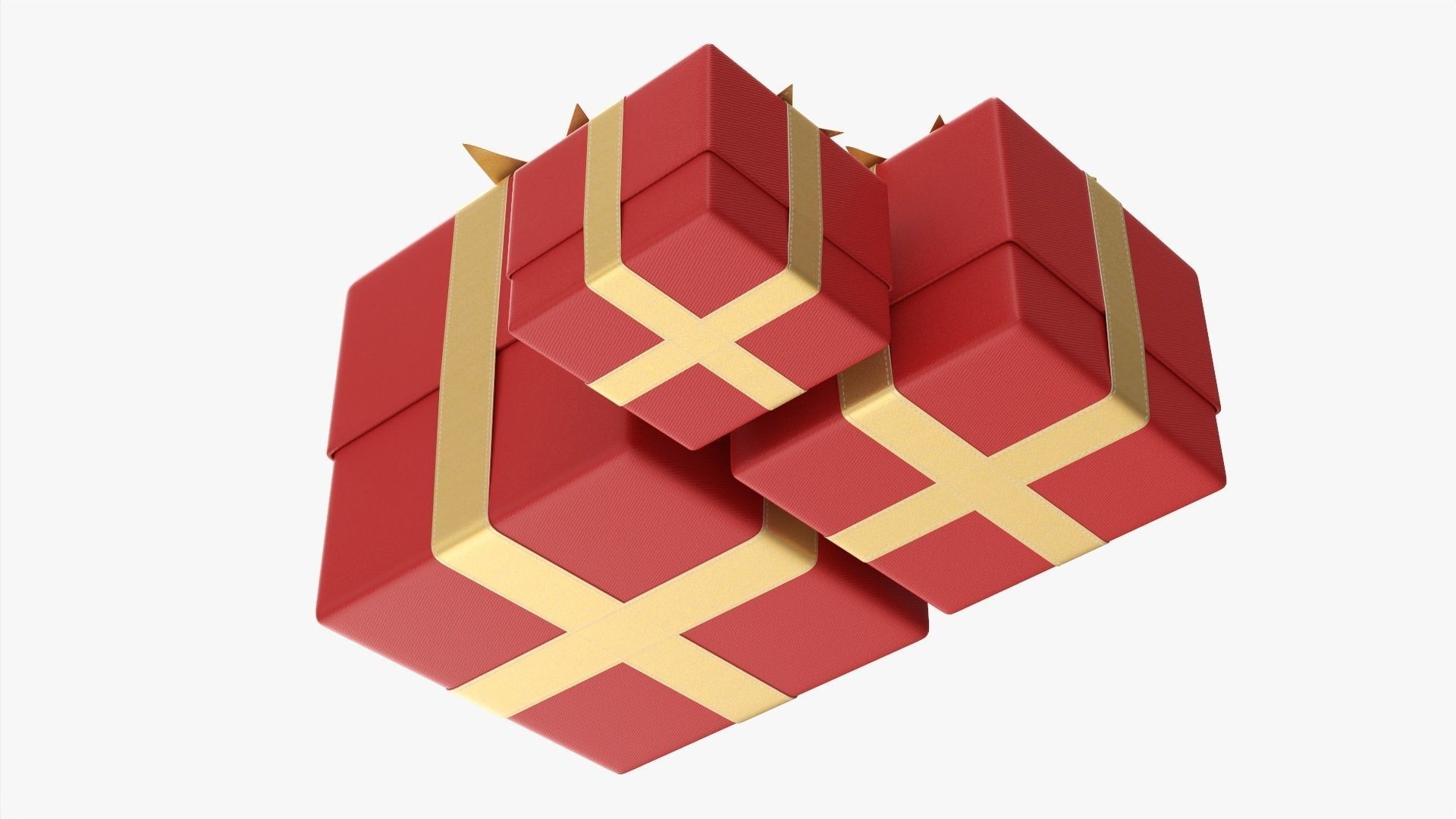 Wrapped gift boxes with bow red gold 3D model_4