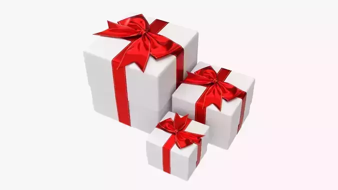 Wrapped gift boxes with bow red white