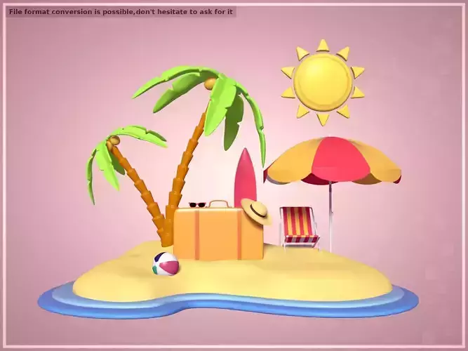 Cartoon Summer Pack -- Beach Parasol Lounge Chair Sun Ball Palm